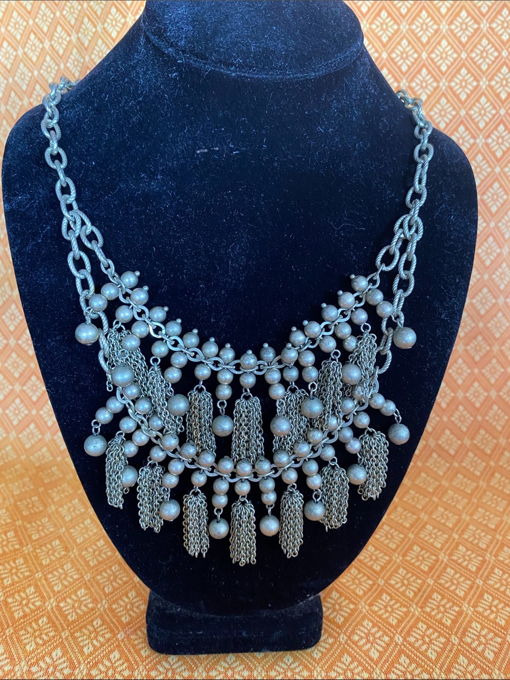 Layered Fringe Bead Necklace in gold/brass tone